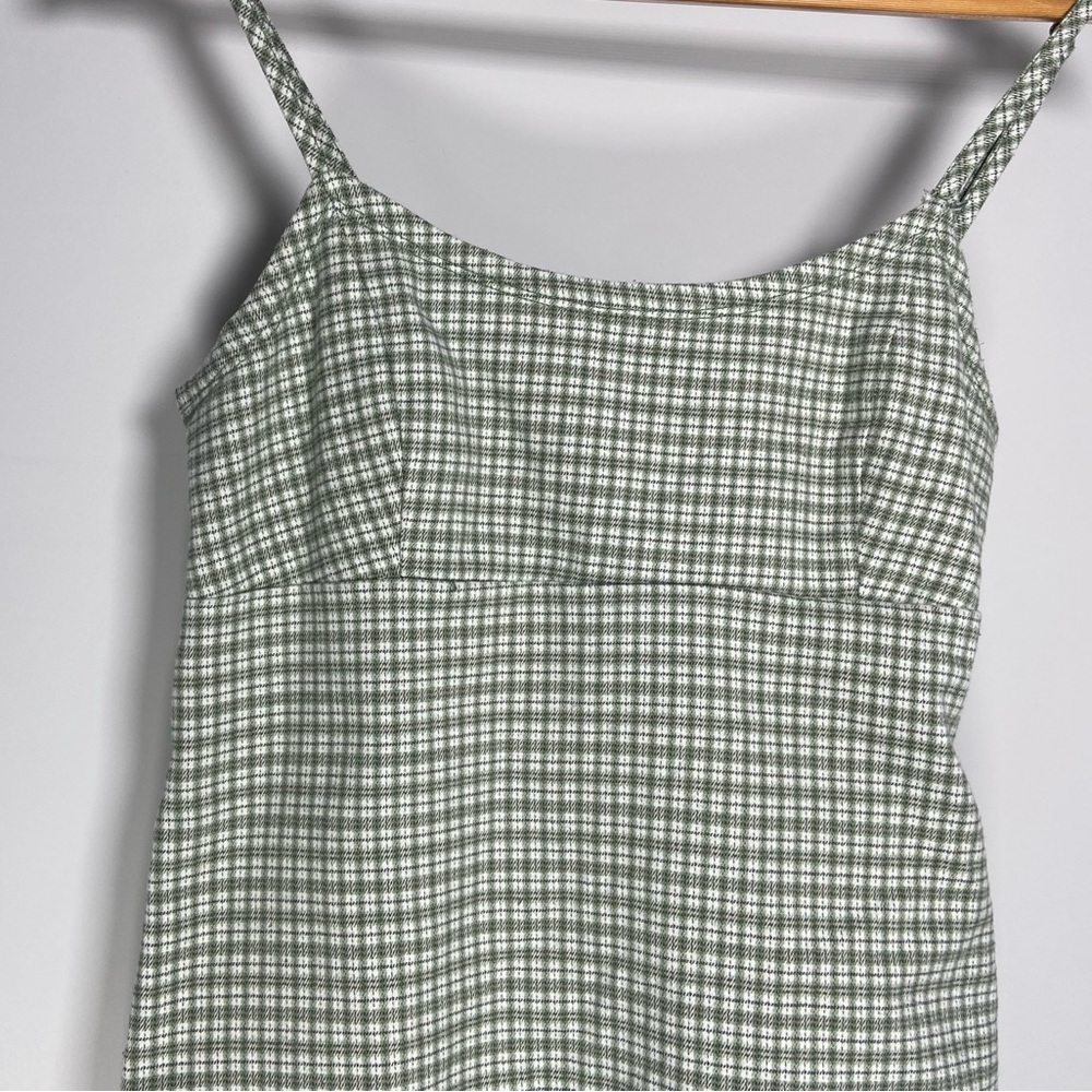 John Galt Plaid Shift Dress Mini White Gingham Preppy Pistachio Green Picnic - Picture 3 of 12